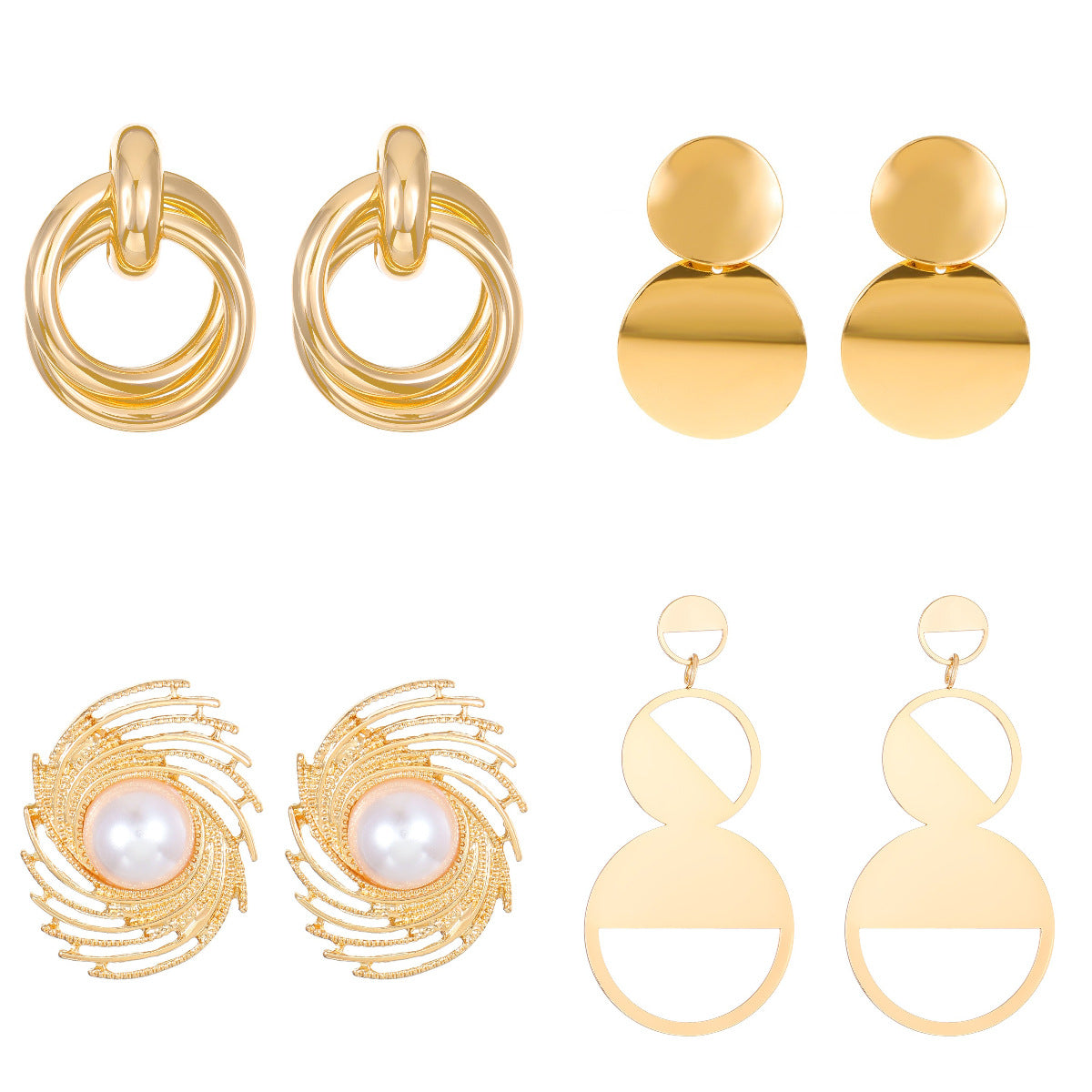 Pleated Geometric Glossing Earrings Women's Light Luxury High-end Earrings Exaggerated Personality
